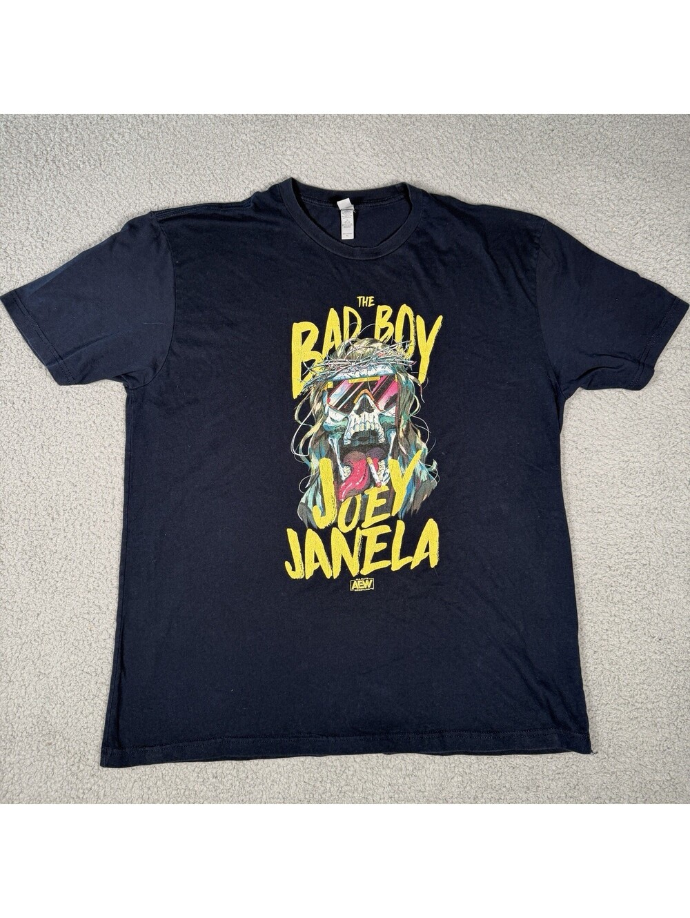 AEW All Elite Wrestling Bad Boy Joey Janela Skull XL T Shirt Distressed Read